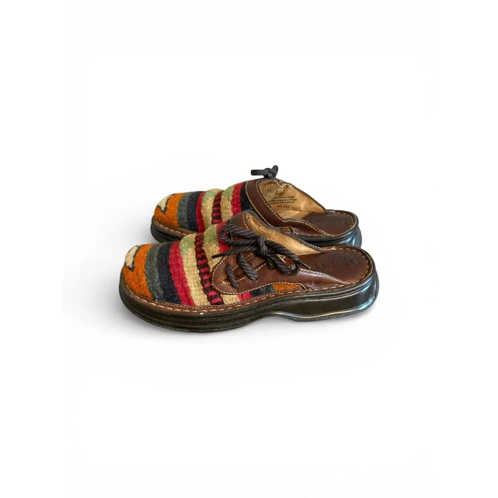 Born Womens Mules Clogs Woven Geometric Wool Leather‎  Slip On Shoes Size 7 - Picture 4 of 8
